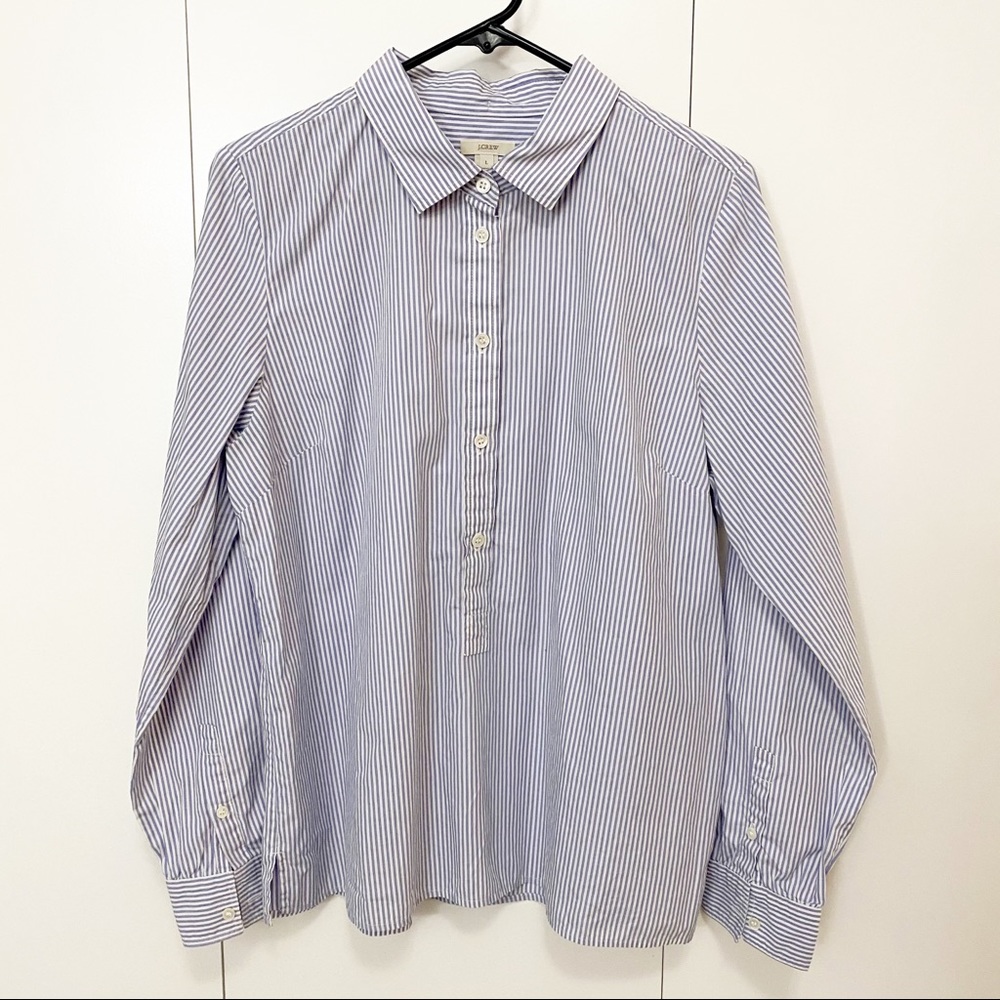 J. Crew Blue & White Stripe Popover Blouse